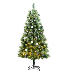 vidaXL Árbol de Navidad artificial con bisagras 300 LED y bolas 210 cm