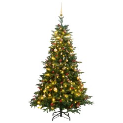 vidaXL Árbol de Navidad artificial con bisagras 300 LED y bolas 180 cm