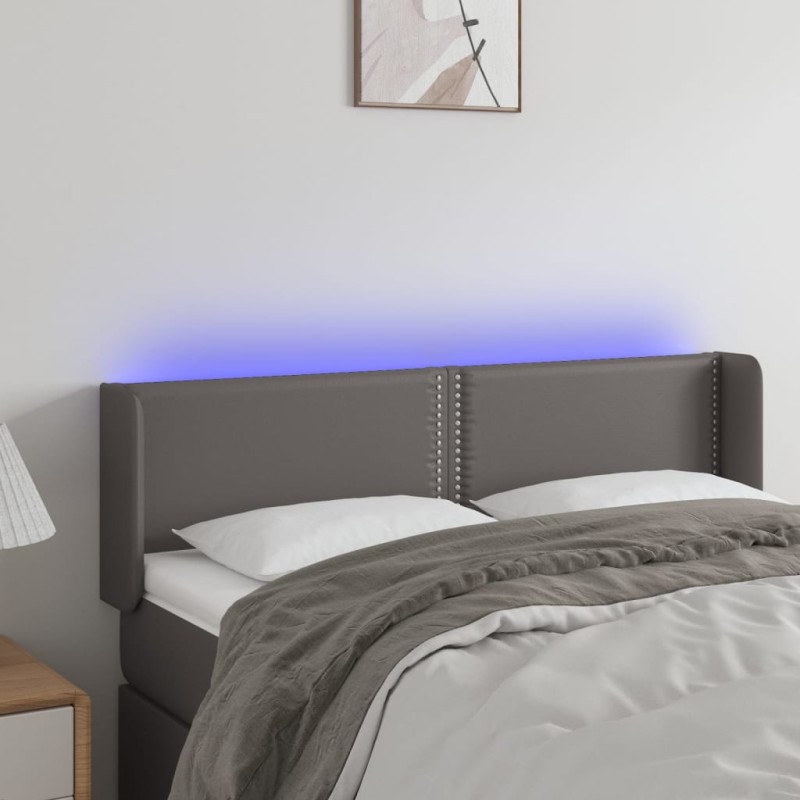 vidaXL Cabecero con LED cuero sintético gris 147x16x78/88 cm vidaXL Cabecero con LED cuero sintético gris 147x16x78/88 cm
