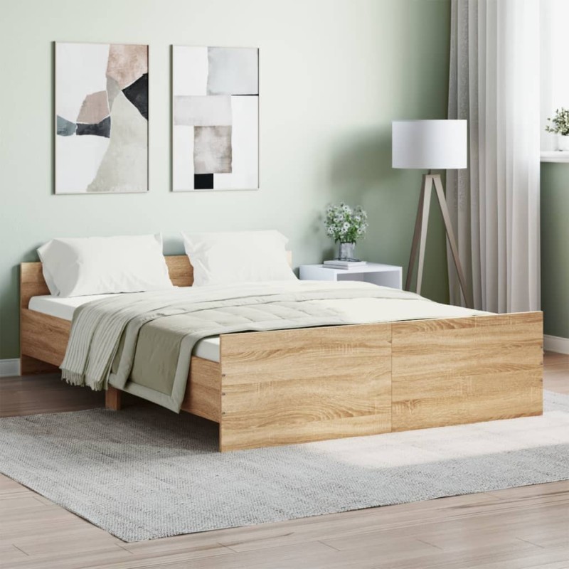 vidaXL Estructura de cama con cabecero piecero roble Sonoma 135x190 cm vidaXL Estructura de cama con cabecero piecero roble Sonoma 135x190 cm