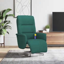 vidaXL Sillón reclinable de masaje con reposapiés tela verde oscuro