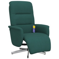 vidaXL Sillón reclinable de masaje con reposapiés tela verde oscuro