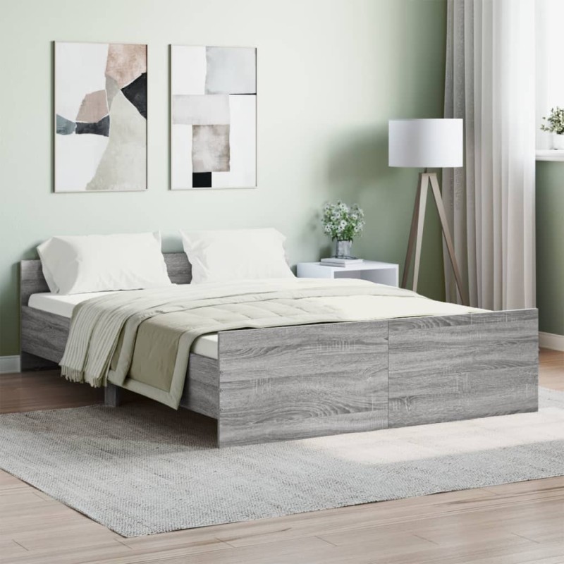 vidaXL Estructura de cama con cabecero piecero gris Sonoma 140x190 cm vidaXL Estructura de cama con cabecero piecero gris Sonoma 140x190 cm