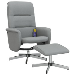 vidaXL Sillón reclinable de masaje con reposapiés tela gris claro