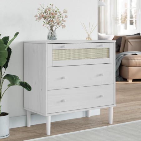 vidaXL Cómoda SENJA aspecto ratán madera maciza pino blanco 80x40x80cm