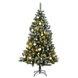 vidaXL Árbol de Navidad artificial con bisagras 300 LED y bolas 180 cm