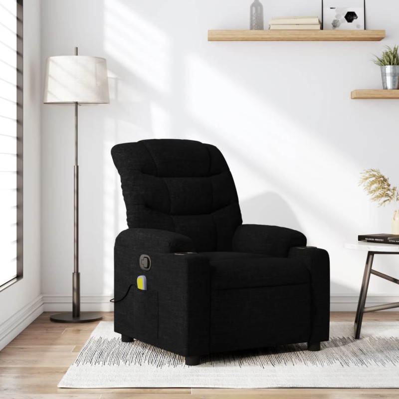 vidaXL Sillón reclinable de masaje de tela negro vidaXL Sillón reclinable de masaje de tela negro