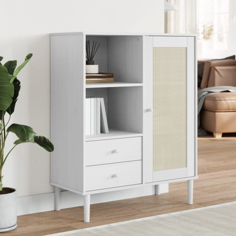 vidaXL Aparador alto SENJA aspecto de ratán madera blanco 90x40x112 cm vidaXL Aparador alto SENJA aspecto de ratán madera blanco 90x40x112 cm