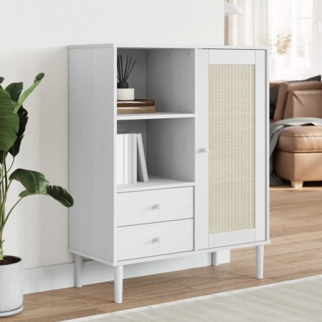 vidaXL Aparador alto SENJA aspecto de ratán madera blanco 90x40x112 cm