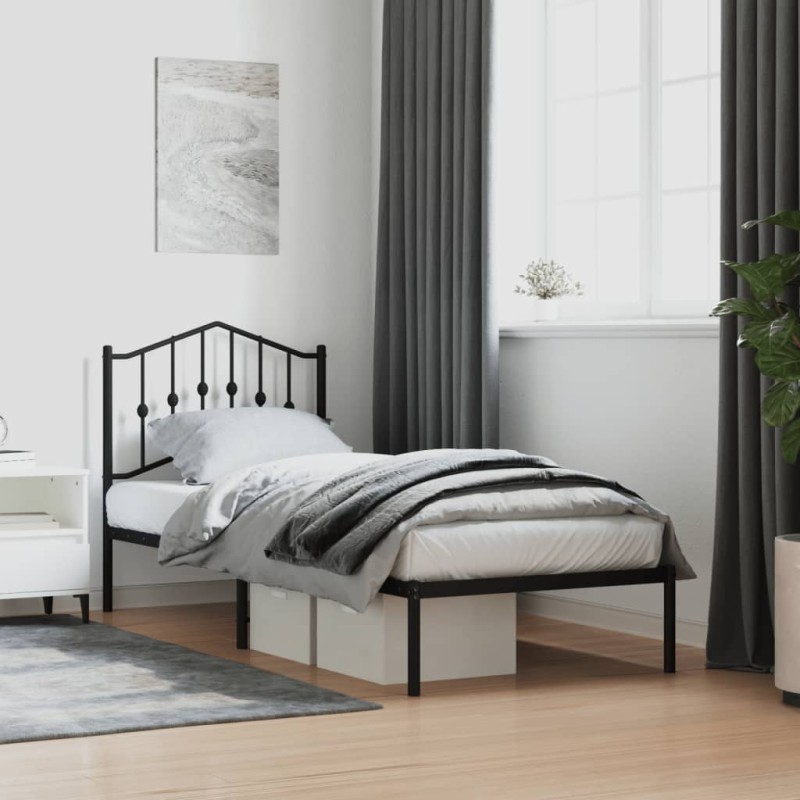 vidaXL Estructura de cama con cabecero metal negro 90x200 cm vidaXL Estructura de cama con cabecero metal negro 90x200 cm
