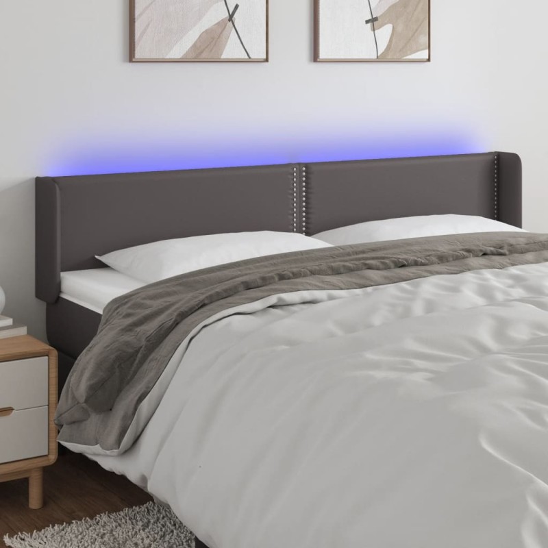 vidaXL Cabecero con LED cuero sintético gris 183x16x78/88 cm vidaXL Cabecero con LED cuero sintético gris 183x16x78/88 cm