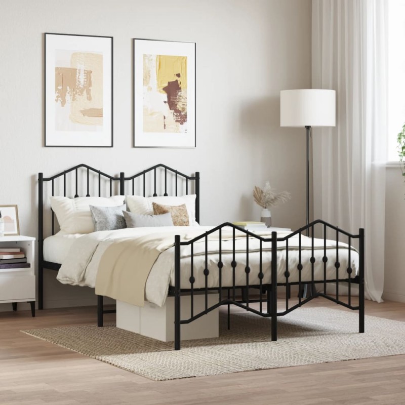 vidaXL Estructura de cama con cabecero y estribo metal negro 120x190cm