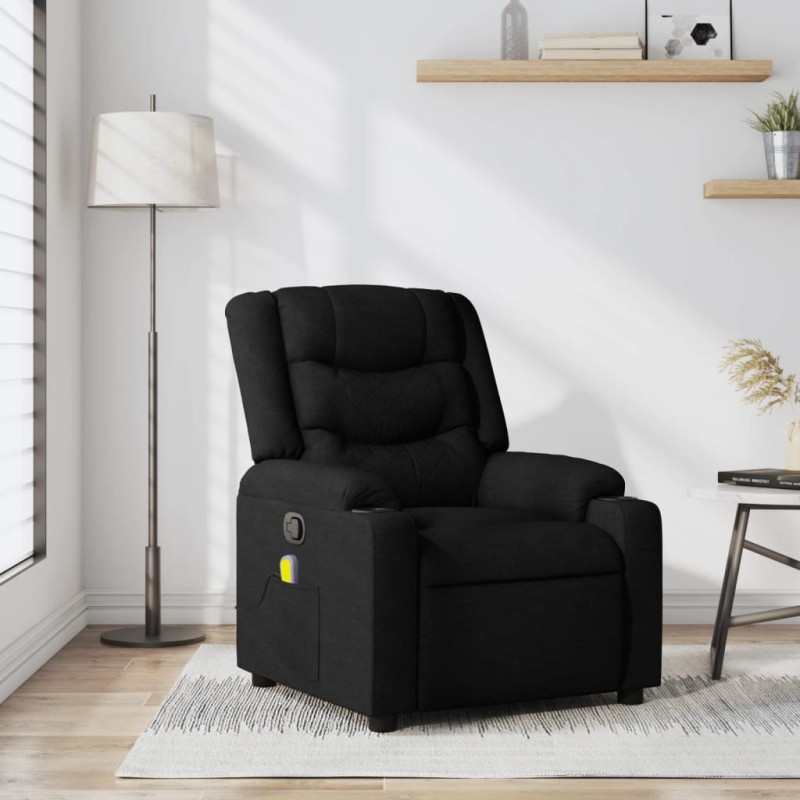 vidaXL Sillón reclinable de masaje de tela negro vidaXL Sillón reclinable de masaje de tela negro