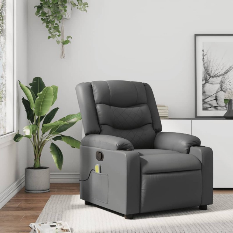vidaXL Sillón de masaje reclinable cuero sintético gris vidaXL Sillón de masaje reclinable cuero sintético gris