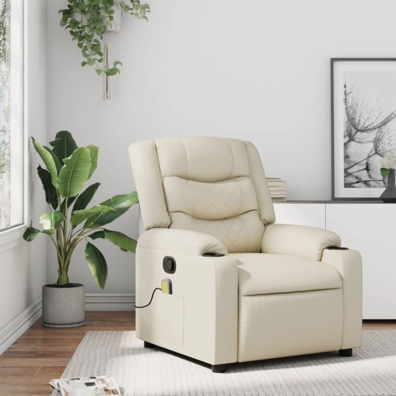 vidaXL Sillón reclinable de masaje cuero sintético crema vidaXL Sillón reclinable de masaje cuero sintético crema