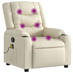 vidaXL Sillón reclinable de masaje cuero sintético crema