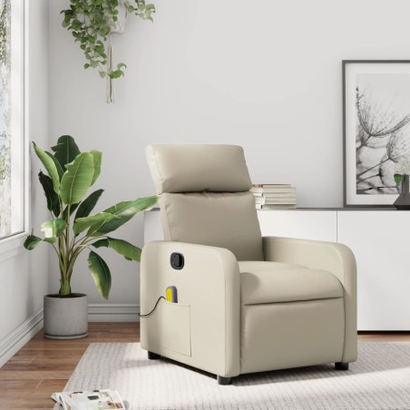 vidaXL Sillón reclinable de masaje cuero sintético crema