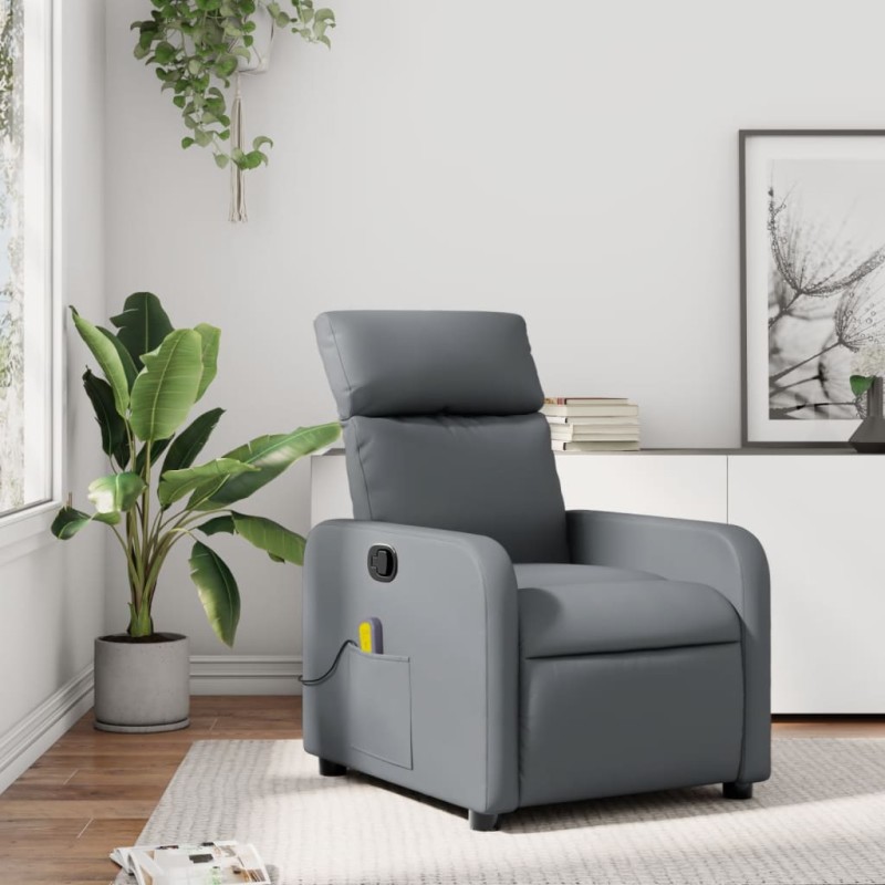 vidaXL Sillón de masaje reclinable cuero sintético gris vidaXL Sillón de masaje reclinable cuero sintético gris