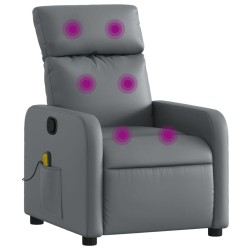 vidaXL Sillón de masaje reclinable cuero sintético gris