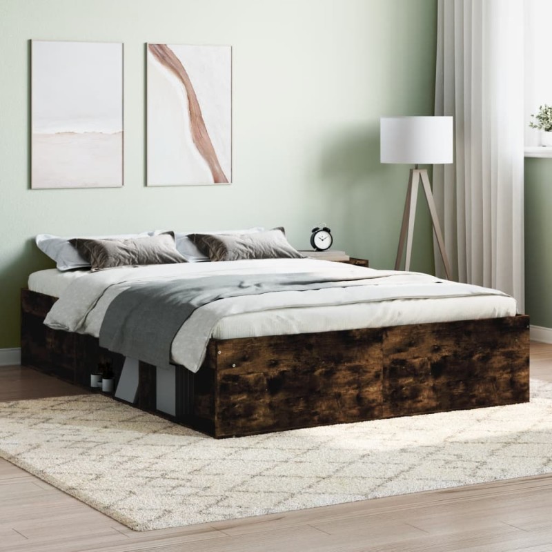 vidaXL Estructura de cama de matrimonio roble ahumado 135x190 cm vidaXL Estructura de cama de matrimonio roble ahumado 135x190 cm