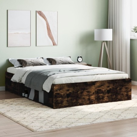 vidaXL Estructura de cama de matrimonio roble ahumado 135x190 cm