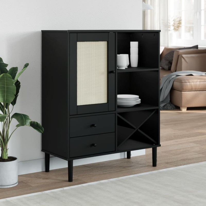 vidaXL Aparador alto SENJA aspecto de ratán madera negro 90x40x112 cm vidaXL Aparador alto SENJA aspecto de ratán madera negro 90x40x112 cm