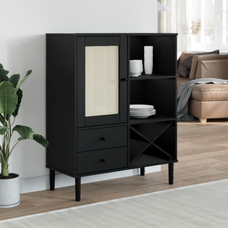vidaXL Aparador alto SENJA aspecto de ratán madera negro 90x40x112 cm
