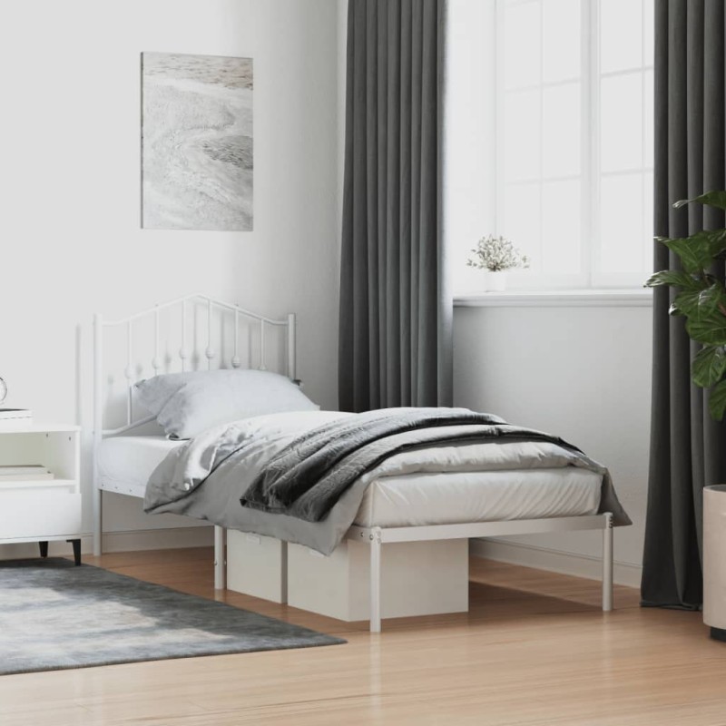vidaXL Estructura de cama de metal con cabecero blanco 90x200 cm vidaXL Estructura de cama de metal con cabecero blanco 90x200 cm