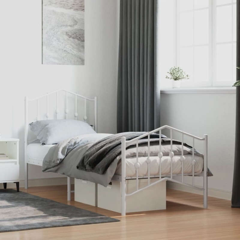 vidaXL Estructura cama metal con cabecero y pie cama blanca 75x190 cm vidaXL Estructura cama metal con cabecero y pie cama blanca 75x190 cm