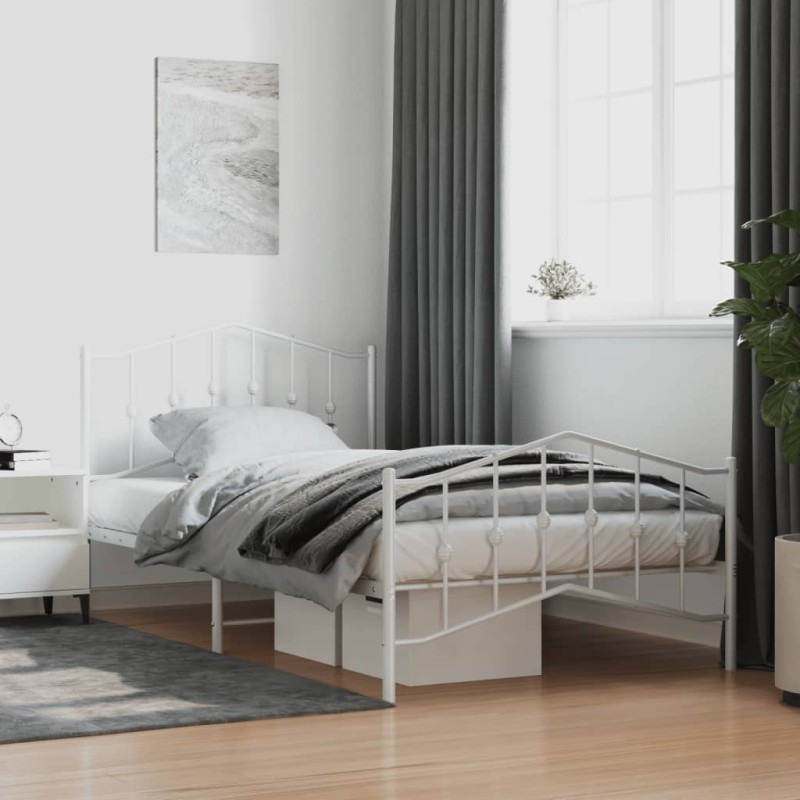 vidaXL Estructura cama metal con cabecero y pie cama blanca 107x203 cm vidaXL Estructura cama metal con cabecero y pie cama blanca 107x203 cm