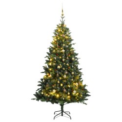 vidaXL Árbol de Navidad artificial con bisagras 300 LED y bolas 240 cm