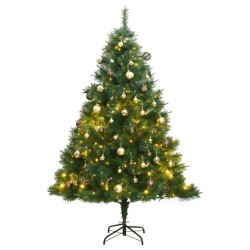 vidaXL Árbol de Navidad artificial con bisagras 300 LED y bolas 210 cm