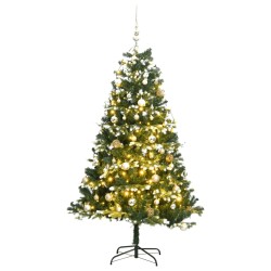 vidaXL Árbol de Navidad artificial con bisagras 300 LED y bolas 210 cm