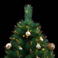 vidaXL Árbol Navidad artificial con bisagras 150 LED y bolas 120 cm
