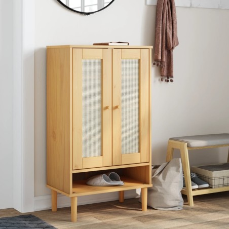 vidaXL Zapatero SENJA aspecto ratán madera maciza marrón 59,5x35x107cm