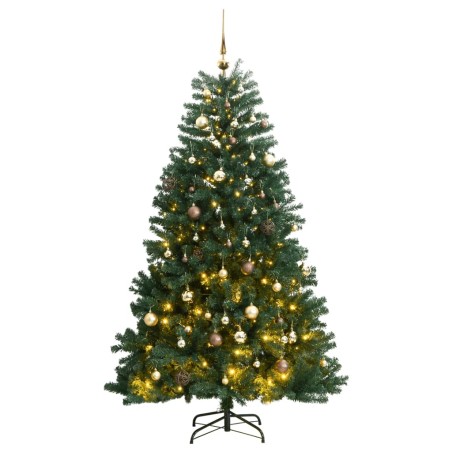 vidaXL Árbol de Navidad artificial con bisagras 150 LED y bolas 150 cm