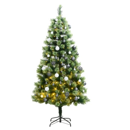 vidaXL Árbol de Navidad artificial con bisagras 150 LED y bolas 150 cm