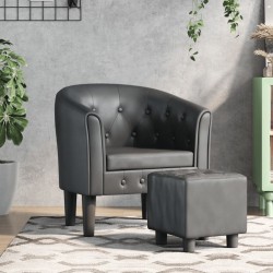 vidaXL Sillón con taburete cuero sintético gris