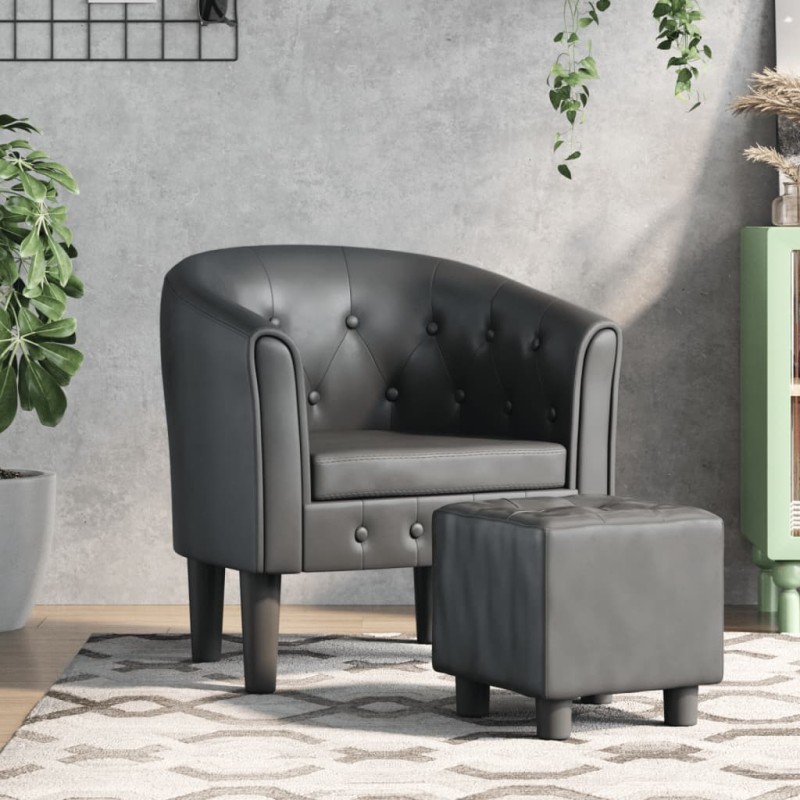 vidaXL Sillón con taburete cuero sintético gris vidaXL Sillón con taburete cuero sintético gris