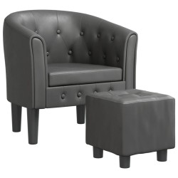 vidaXL Sillón con taburete cuero sintético gris