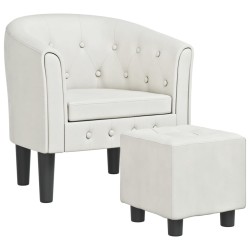 vidaXL Sillón con taburete cuero sintético blanco