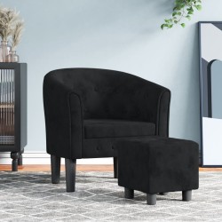 vidaXL Sillón con taburete terciopelo negro