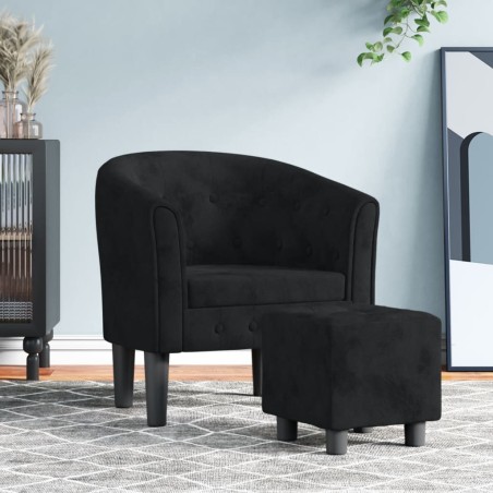 vidaXL Sillón con taburete terciopelo negro