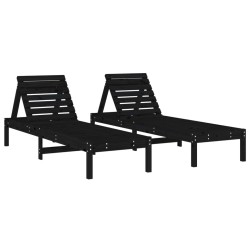 vidaXL Tumbonas 2 unidades madera maciza de pino negro 199,5x60x74 cm