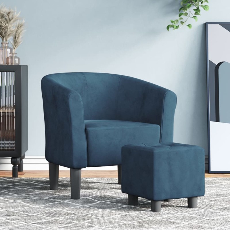 vidaXL Sillón con taburete terciopelo azul oscuro vidaXL Sillón con taburete terciopelo azul oscuro