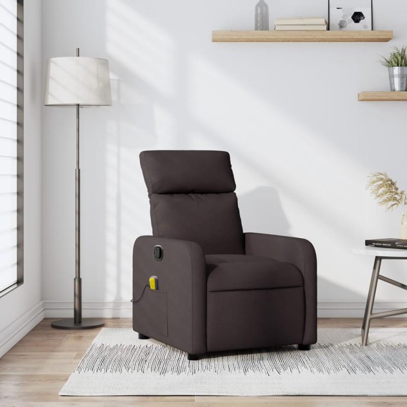 vidaXL Sillón de masaje reclinable de tela marrón oscuro vidaXL Sillón de masaje reclinable de tela marrón oscuro