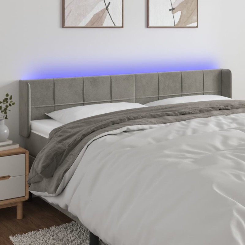 vidaXL Cabecero con LED de terciopelo gris claro 183x16x78/88 cm vidaXL Cabecero con LED de terciopelo gris claro 183x16x78/88 cm