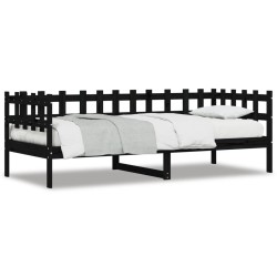 vidaXL Sofá cama madera maciza de pino negro 90x190 cm