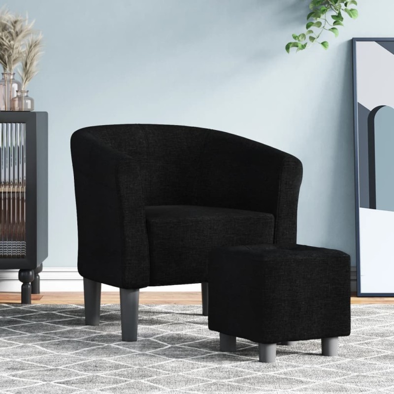 vidaXL Sillón con taburete tela negra vidaXL Sillón con taburete tela negra