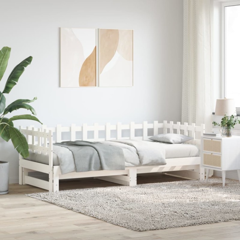 vidaXL Sofá cama extraíble madera maciza de pino blanco 2x(90x190) cm vidaXL Sofá cama extraíble madera maciza de pino blanco 2x(90x190) cm